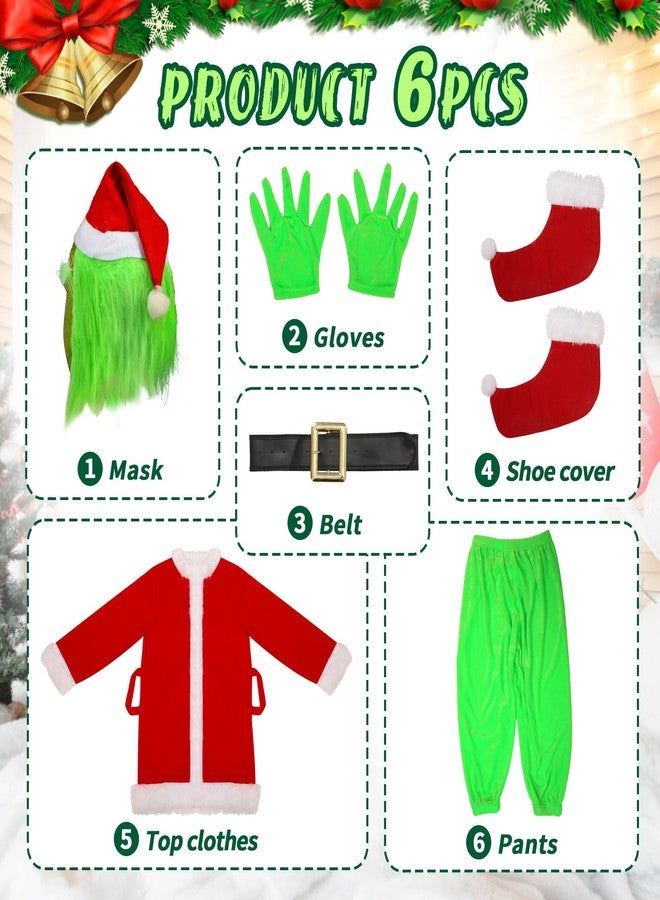 Varuotu Kids Christmas Green Big Monster Costume Mask Furry Costume Santa Outfit Christmas Costumes Props - Image 2